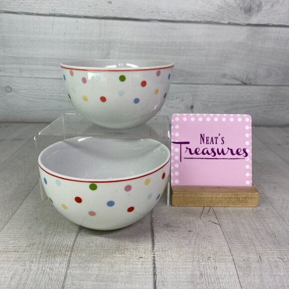 Home Target CHELSEA PARK Multicolor Polka Dots Red Trim Porcelain Bowls Set 2 - Picture 1 of 14